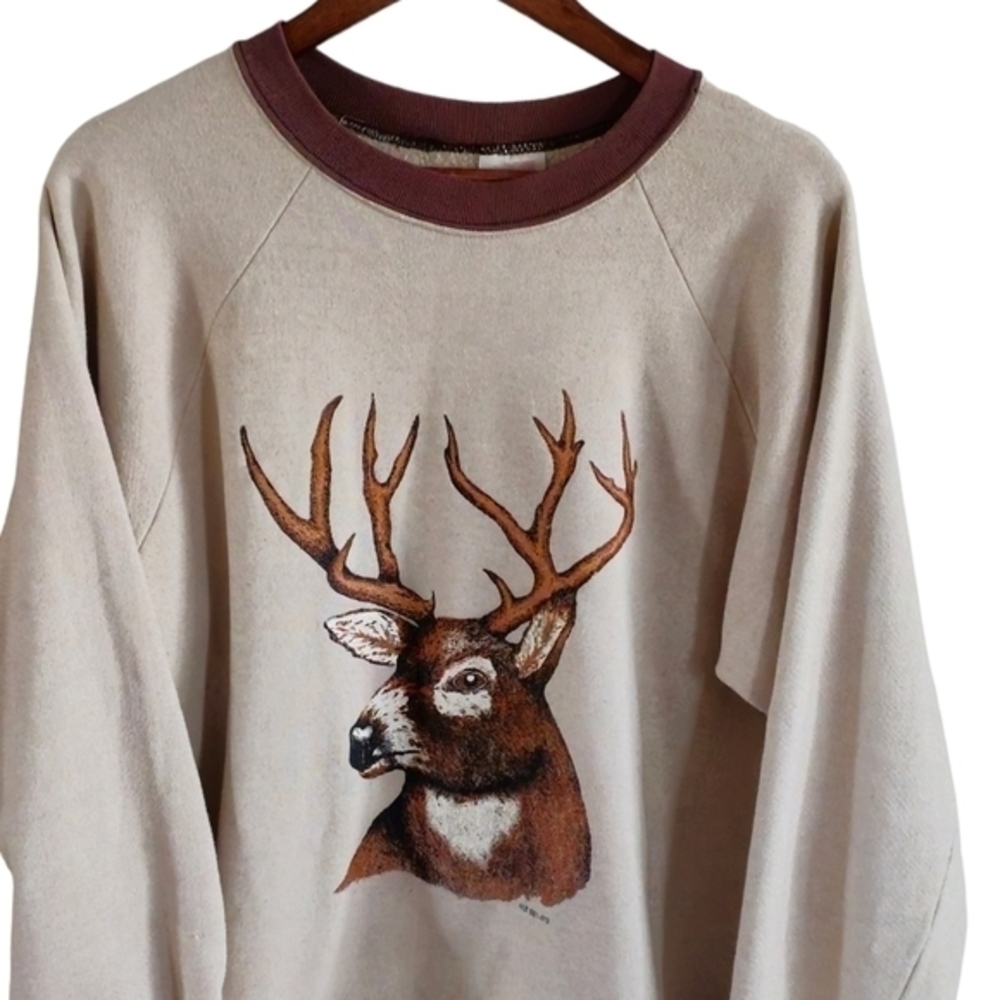 Ace Vintage 1991 Deer Pullover Sweatshirt Sz L‎ Reindeer Buck Elk Hunting Nature - Picture 4 of 10